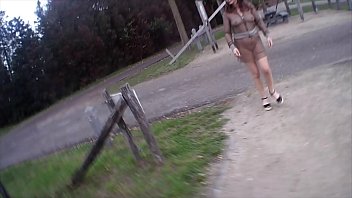 Flashing Masturbating And Pissing In A Public Place In Fishnet Outfit