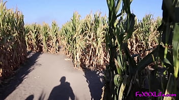 Blond Babe Flashes In Corn Maze